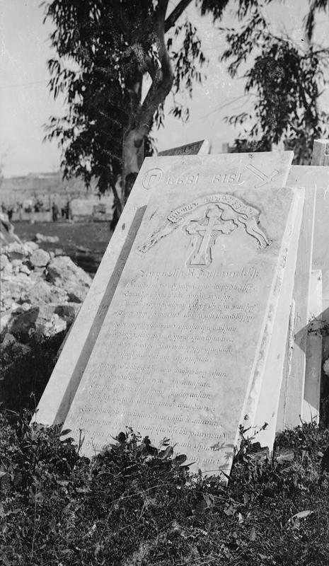 “Not a single grave was left untouched by the Turks and not a single tombstone was left standing. Many marble monuments had been taken away and apparently the New Zealanders arrived just in time to prevent the removal of those that remain.”
The Armenian Cemetery at Jaffa, not too far from Jerusalem, photographed by George Westmoreland; part of the UK’s Ministry of Information First World War Official Collection