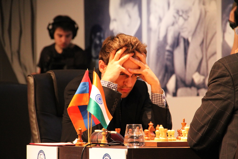 Levon Aronian (up against Indian chess powerhouse Viswanathan Anand) during the Alekhine Memorial 2013; Aronian won the tournament that year